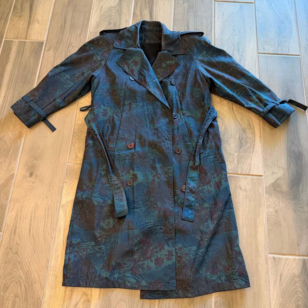 Oliver B Vintage Floral Animal Print Trench Coat with Removable Liner